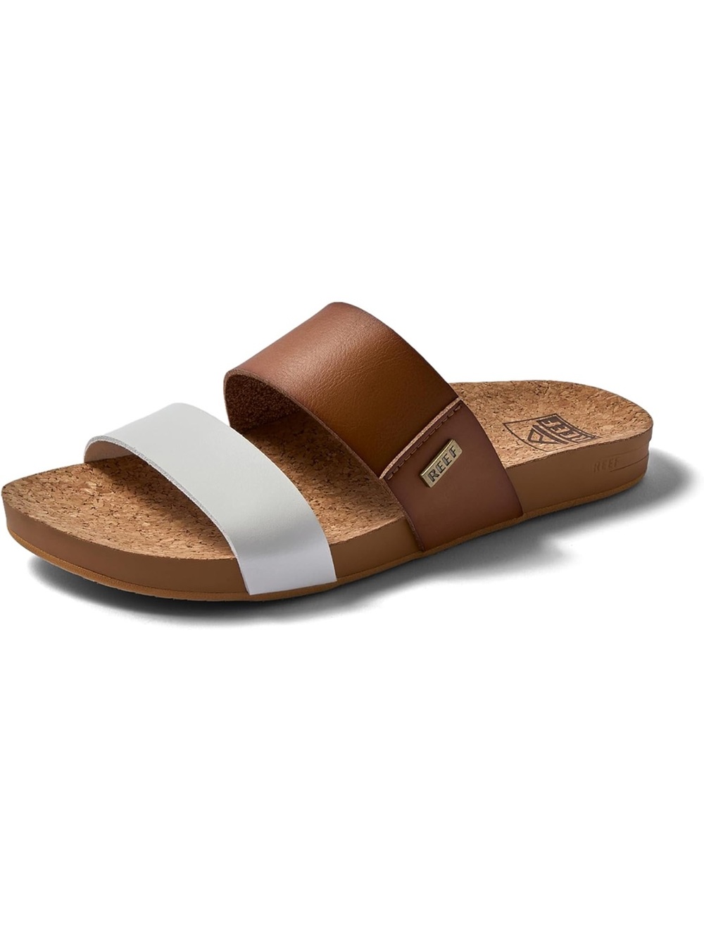 Reef Womens Two-Strap Slide in Brown and White